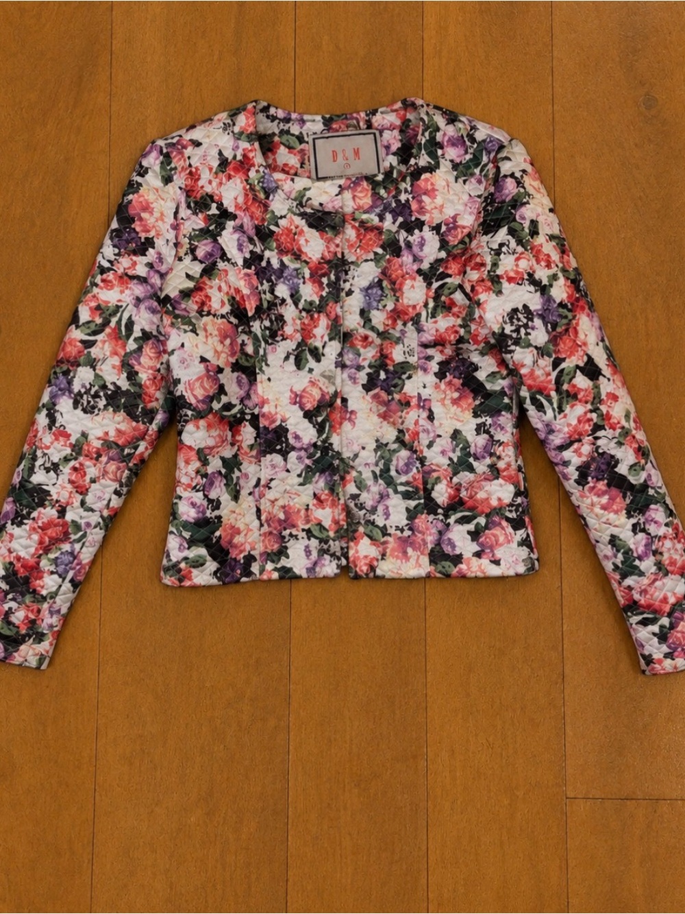 D&M Medium Floral Quilted Cropped Jacket - Pink Multi